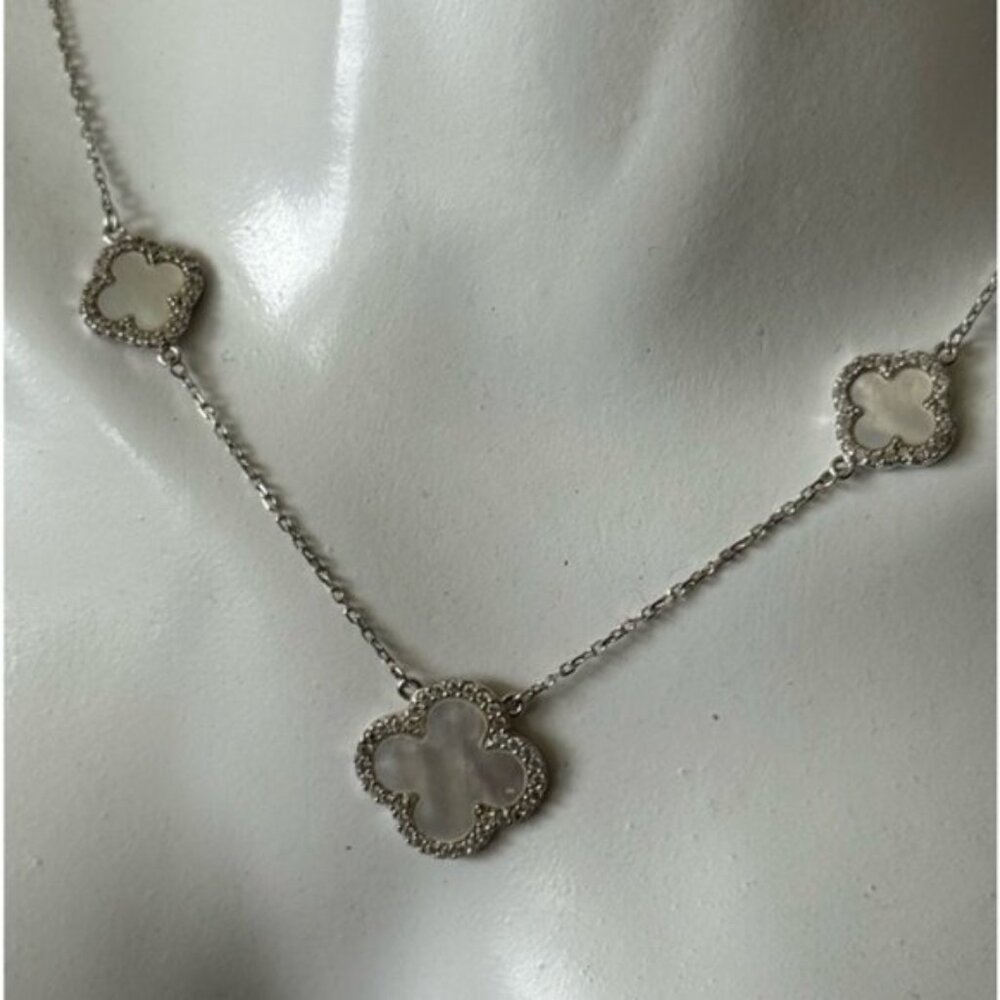Rachel Zoe Sterling Silver 925 Necklace W 3 Mother Of Pearl Clovers - Picture 11 of 16